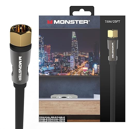 Monster Essentials - Cable coaxial RG-6 con conector de cable coaxial F-Pin chapado en oro, cable de Internet de alta velocidad con cubierta