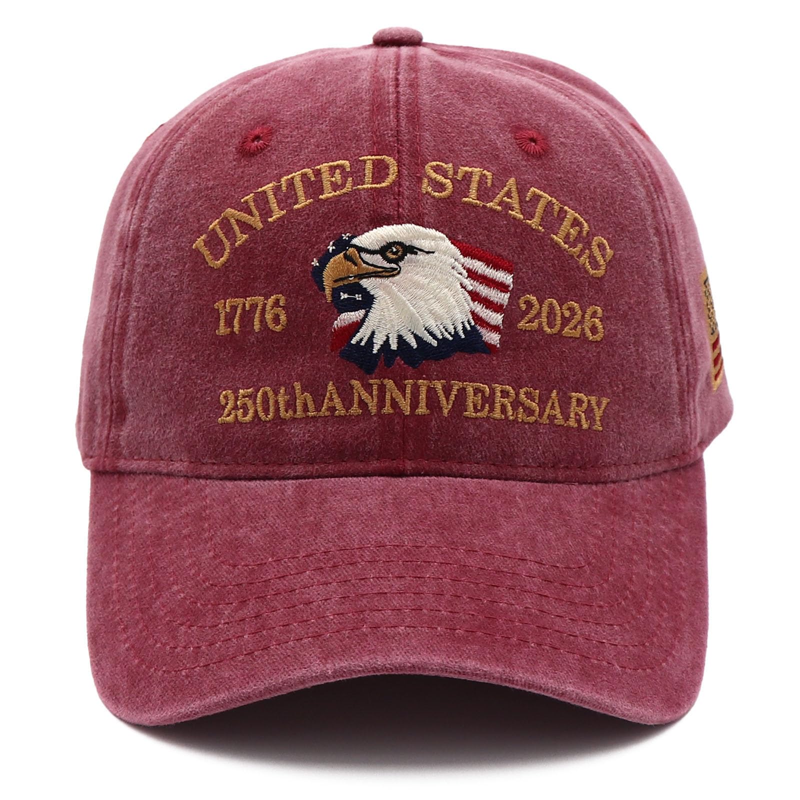 250 Anniversary USA Hat 1776-2026, Patriotic Baseball Cap with Eagle Embroidery, Adjustable Retro Washed Commemorative Cap Red