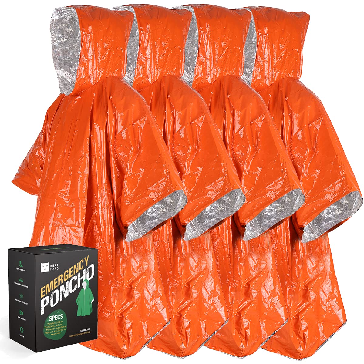 Bearhard Emergency Blanket Rain Poncho 4 Pcak Ultralight Waterproof