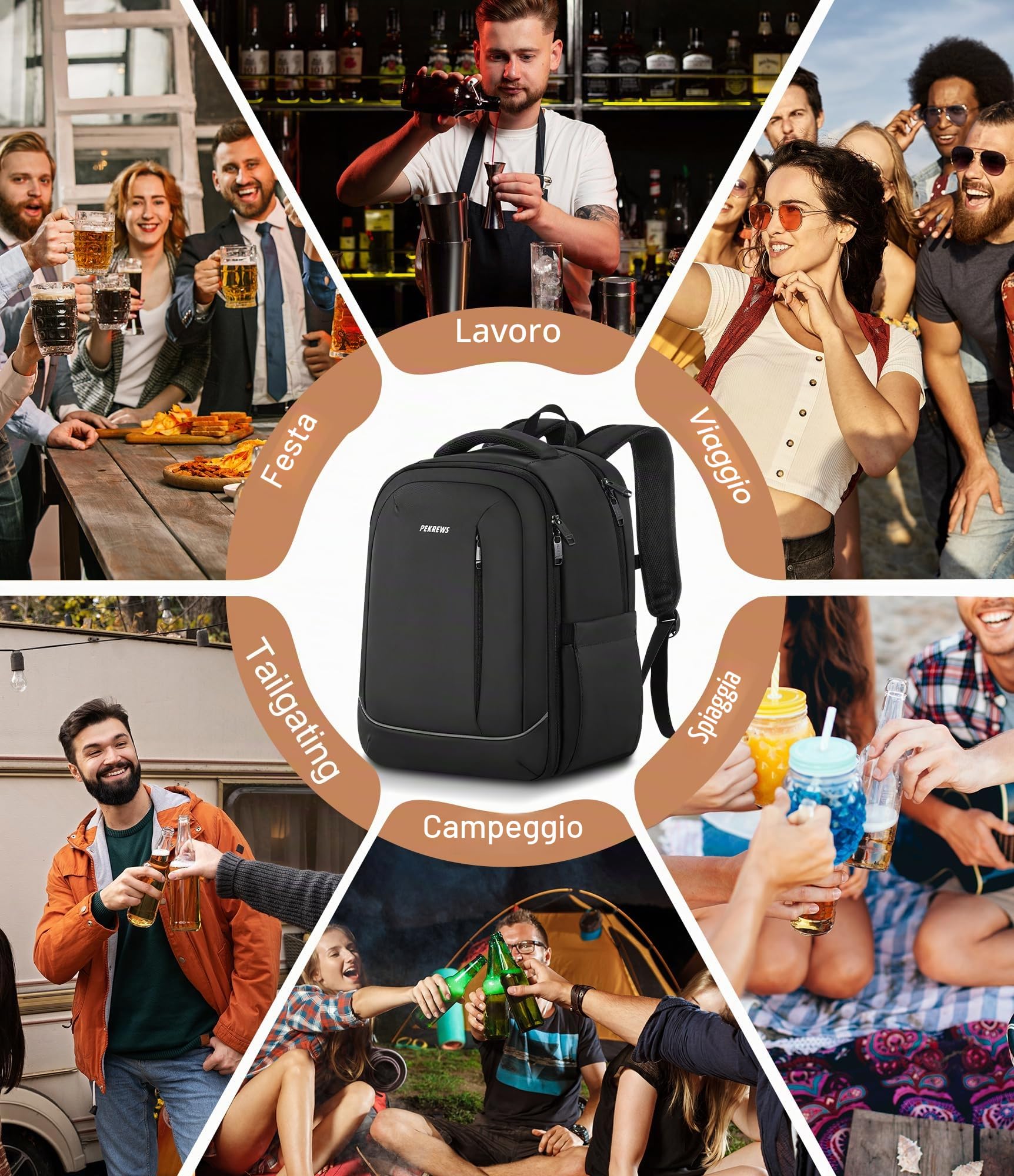 PEKREWS, Zaino da barista da viaggio per il trasporto del kit da bar, portatile, per set di utensili, shaker, bottiglie di vino, adatto come regalo per mixologist professionisti, nero (solo la borsa)