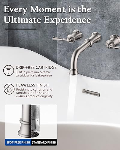 Miniatura 2 de Llenador de bañera de montaje en pared con válvula áspera, grifo de bañera romana de latón de alto flujo de 2 manijas montado en la pared, boquilla