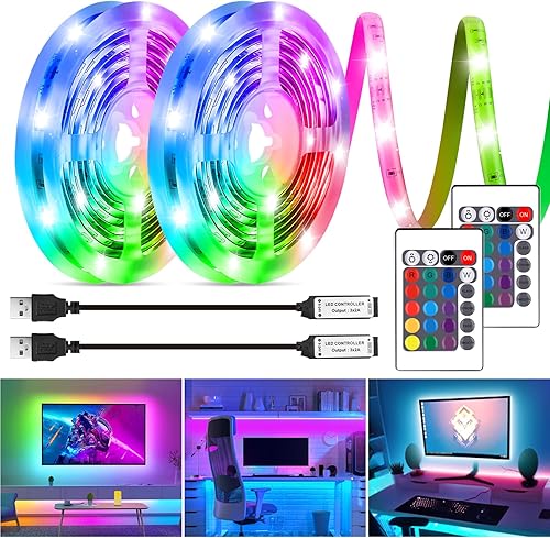 HOUHUI Kit de tiras de luces LED, tira de luces LED RGB de 2 x 6.56 pies para retroiluminación LED de TV de 40 a 60 pulgadas, tira de luz que cambia