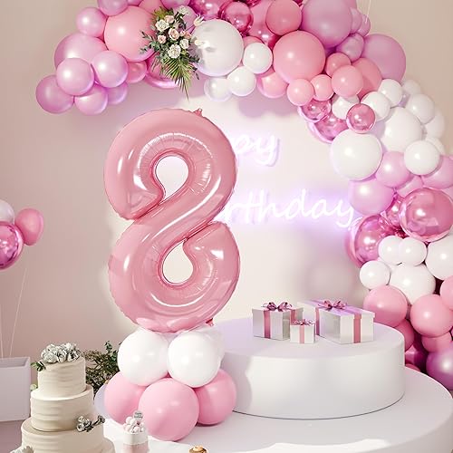 Miniatura 7 de Globo de número 8 de 40 pulgadas para niño o niña, color rosa grande 0-9, globos grandes de Mylar de 8 números, suministros de decoración de fiesta