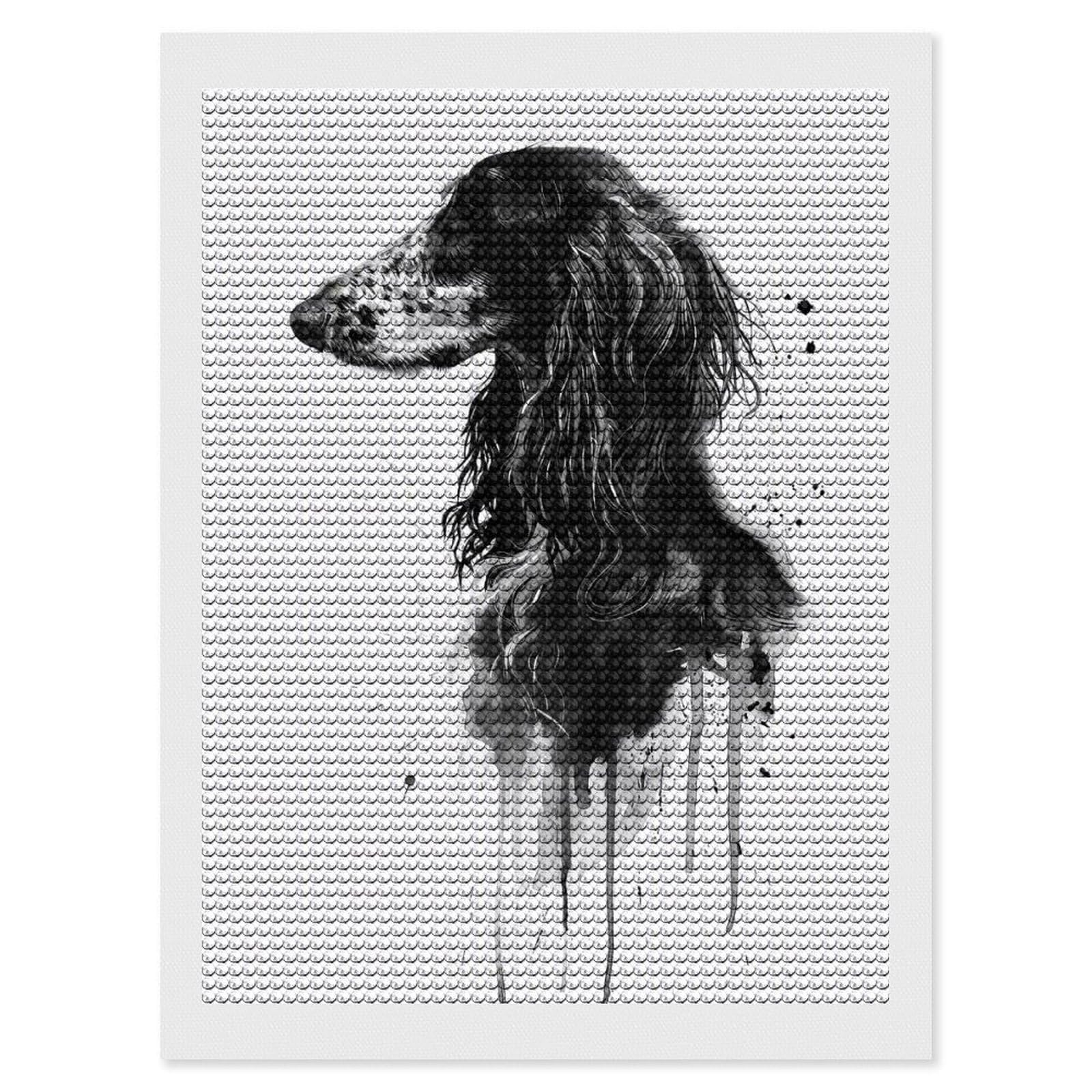 Junmoney Afghan Hound Watercolor Diamond Art Kit 12"x16", Neat Printed Canvas, Finish and Display, Relaxing DIY Hobby, Living Room Decor