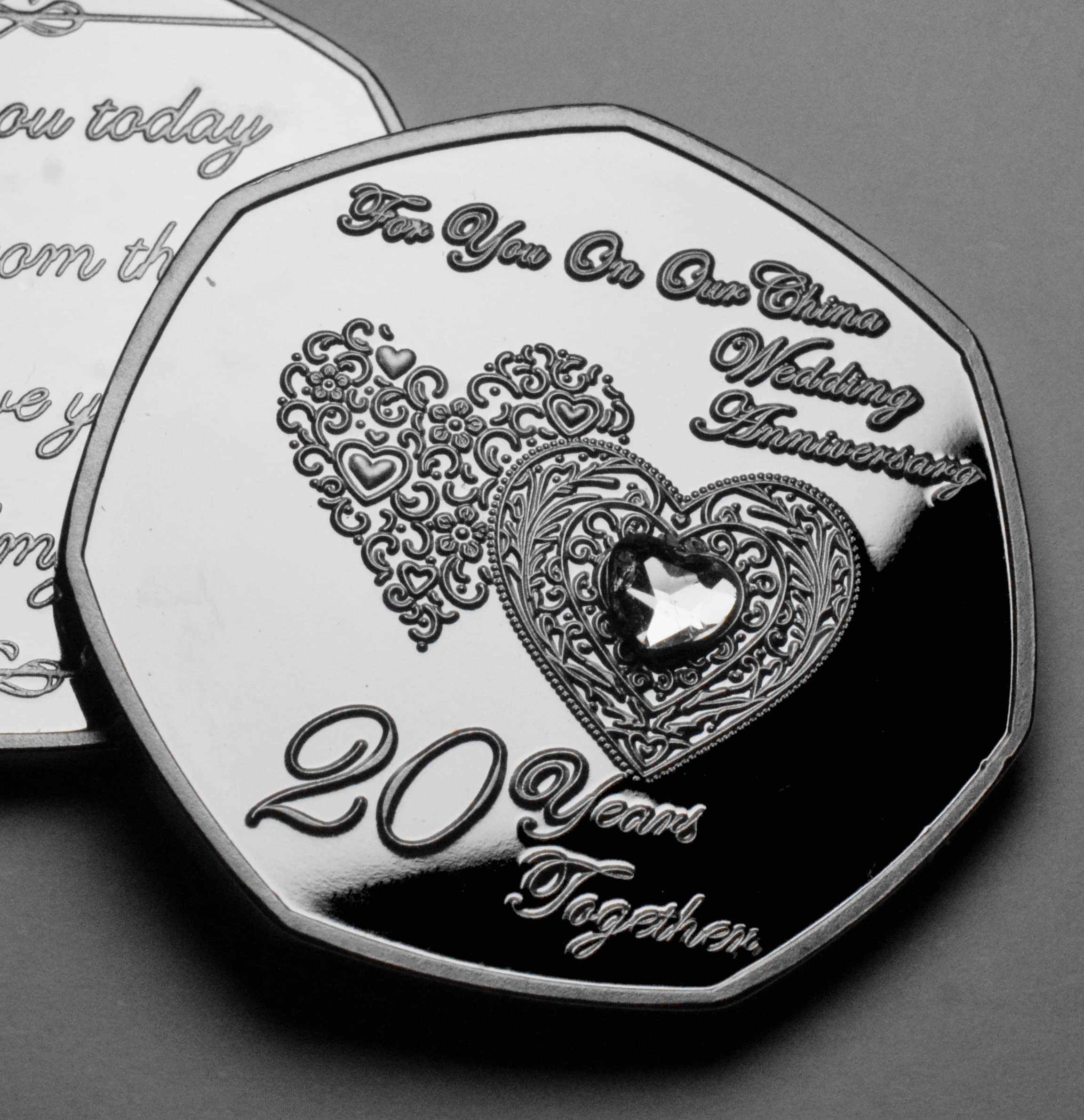 The Commemorative Coin Company Silver On Our 20Th China Wedding Anniversary Commemorative With Gemstone. Husband/Wife/Partner 20 Years Together Gift/Present Love/Token