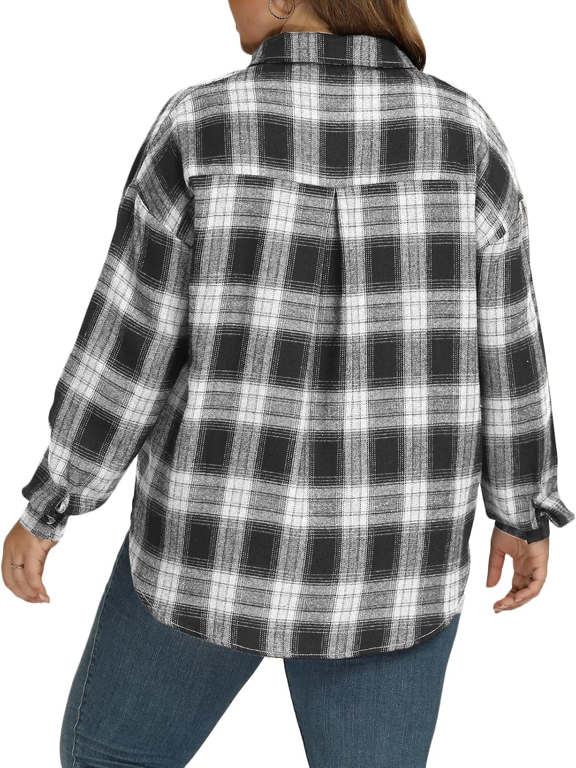 VISLILY Plus-Size-Tops for Women Casual Button Down Flannel Plaid Shirts Long Sleeve Tunics Collared Dressy Blouses XL-5XL - Image 3