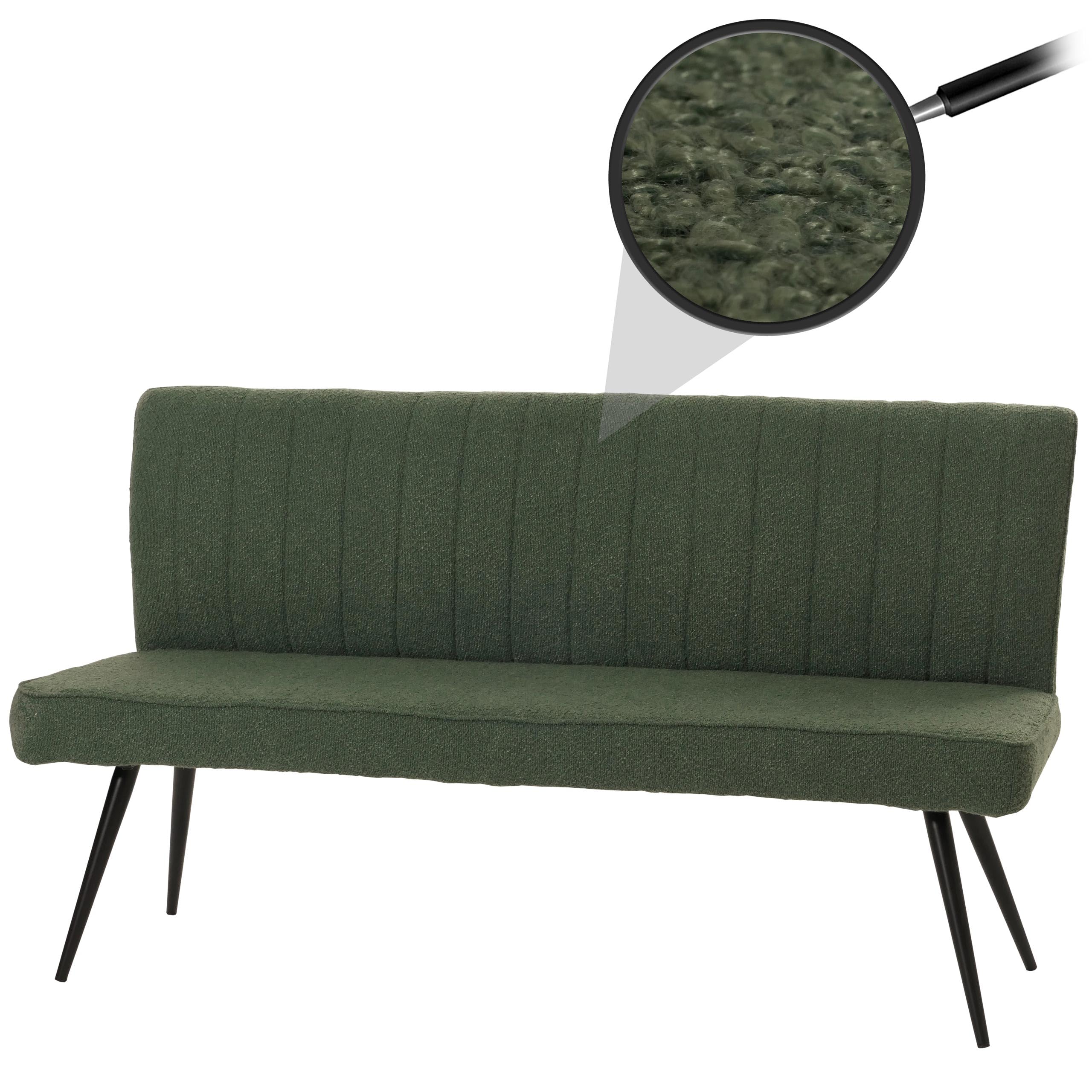 Mendler Sitzbank HWC-K16, Esszimmerbank Bank Polsterbank, Rückenlehne Stoff/Textil Bouclé Metall 160cm - grün