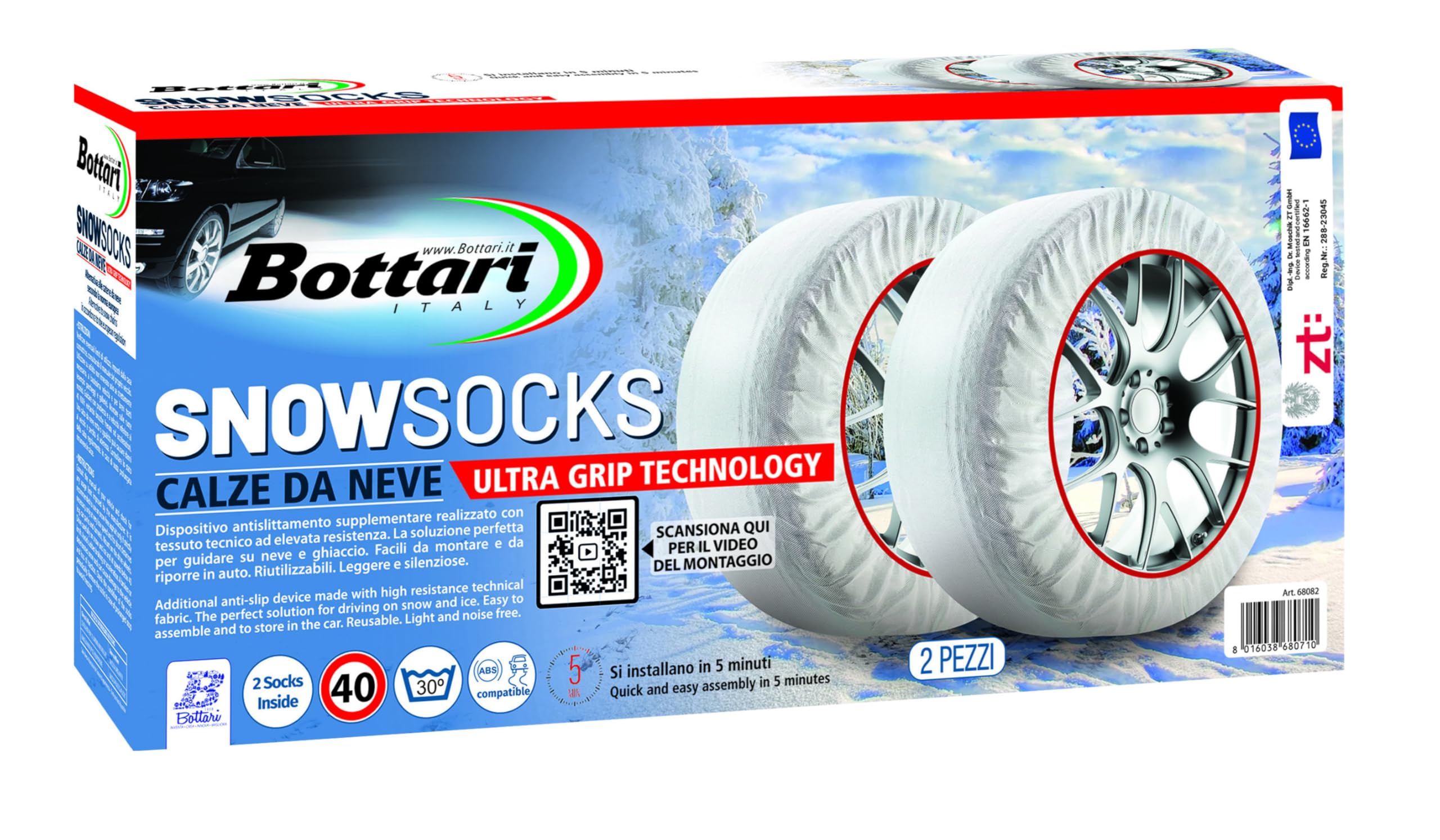 Bottari Calze da Neve Snow Socks Omologate Italia, Taglia XL, Bianco, Catene da Neve Tessili per R14 - R21 (Misure per Pneumatici Dettagliate all'Interno)