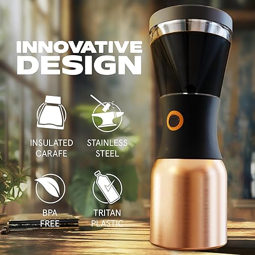 Miniatura 5 de asobu Cafetera de preparación fría, galardonada cafetera aislada de 40 onzas con jarra portátil de acero inoxidable Ganadora número 1 del festival