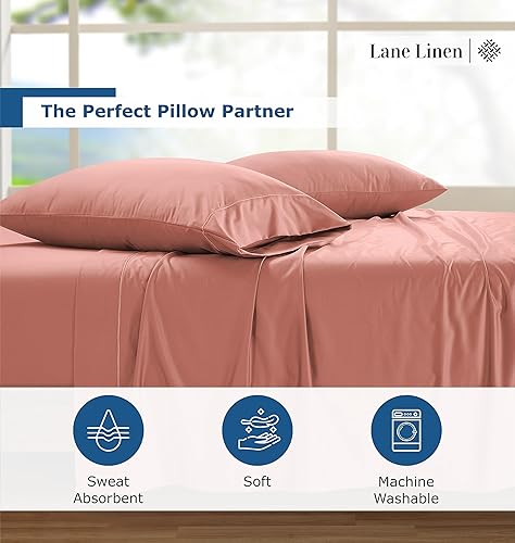 Miniatura 5 de LANE LINEN Juego de 2 fundas de almohada 100% de algodón egipcio, fundas de almohada de tamaño estándar, se adaptan a almohadas estándar y Queen,