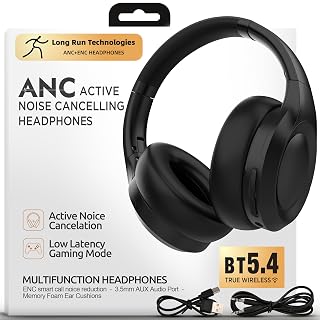 Active Noise Cancelling Headphones, Bluetooth Over Ear, Hi-Fi Stereo,100H Playback Time, High-Resolution Audio, Water Resistant, Deep Bass, Memory Foam Ear Cups, Home, Office, Studio,Travel, Work, Gym - Amazon product rated Grade A