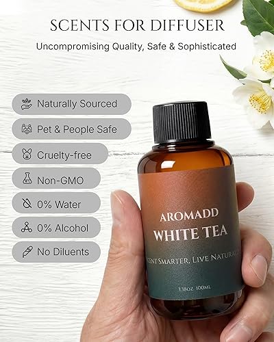 Miniatura 3 de Aromadd White Tea Diffuser Oil Inspired by Luxury Hotel Scent, Essential Oils for Waterless Diffuser, White Tea & Bergamot, Long-Lasting & Natural