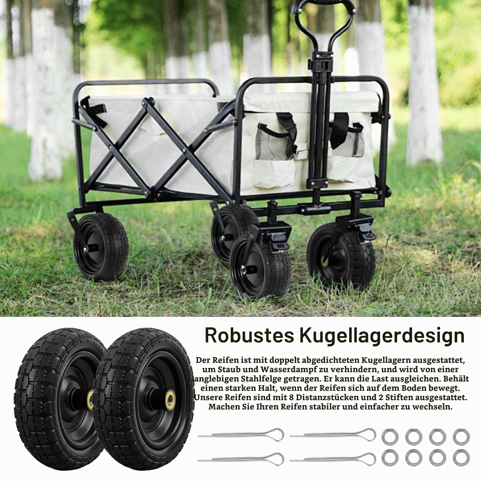 [2er-Pack] 13-Zoll-Pannensichere Reifen für Schubkarre Reifen, 4.00-6 Vollreifen 5/8 Zoll Achsbohrung, 3,2-Zoll-Breitreifen Vollgummireifen für Schubkarren Gartenkarren Sackkarren Gorilla Cart