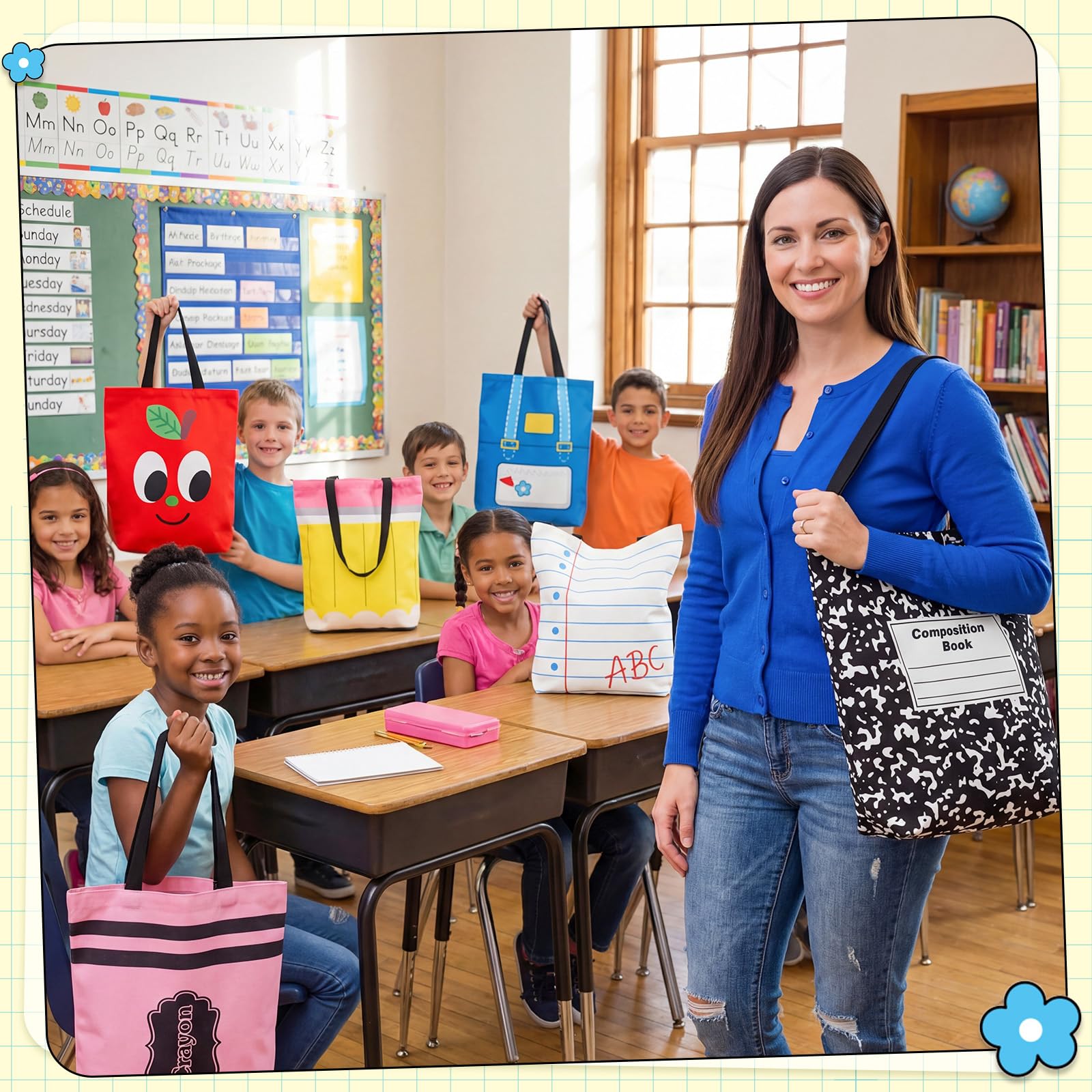 Tallew 6 bolsas de lona reutilizables con asa para lápices, cuaderno de Apple, regalos de agradecimiento para profesores, regalos de agradecimiento para mujeres, suministros de regreso a la escuela