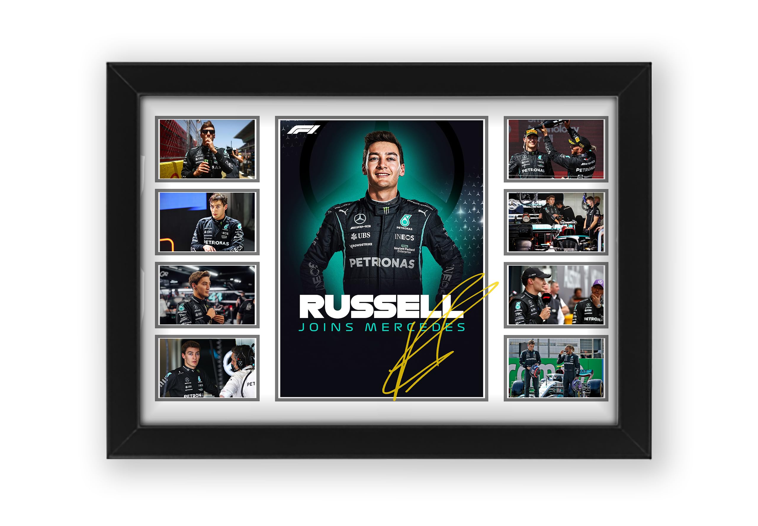 AllStarMediaGeorge Russell Formula 1 Driver Signed Print Poster | Limited Edition - Signed Wall Art (Framed A3 (30x40cm))