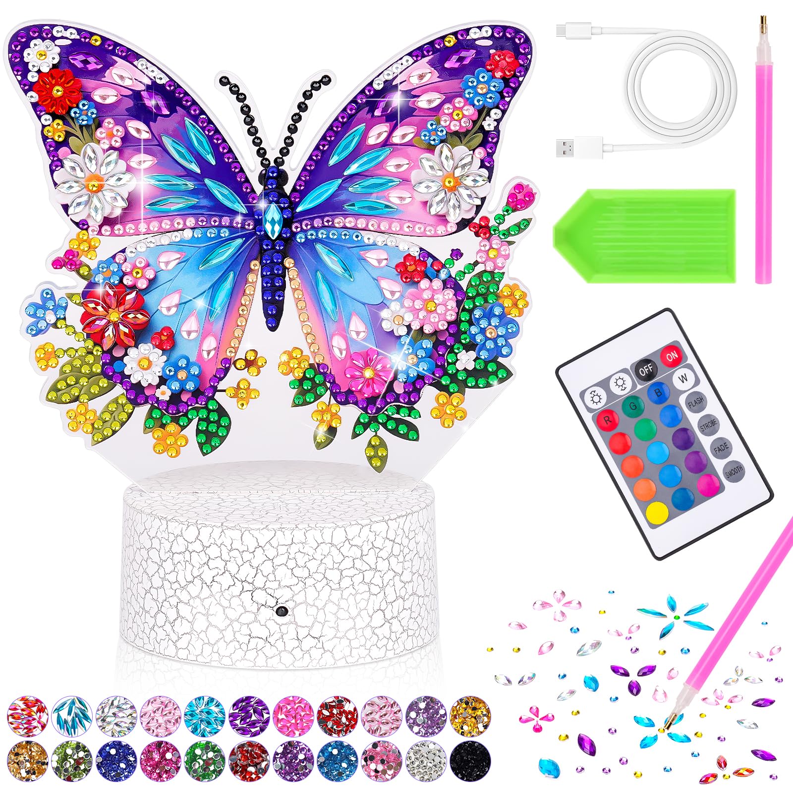 Geschenk Mädchen 6 7 5 8 9 Jahre: Diamond Painting Kinder Schmetterling Basteln Mädchen 8-10-6-11 Jahre DIY Nachtlicht Spielzeug Bastelset Kinder ab 6-12 Jahre Zimmer Deko Lustige Geburtstag Geschenke
