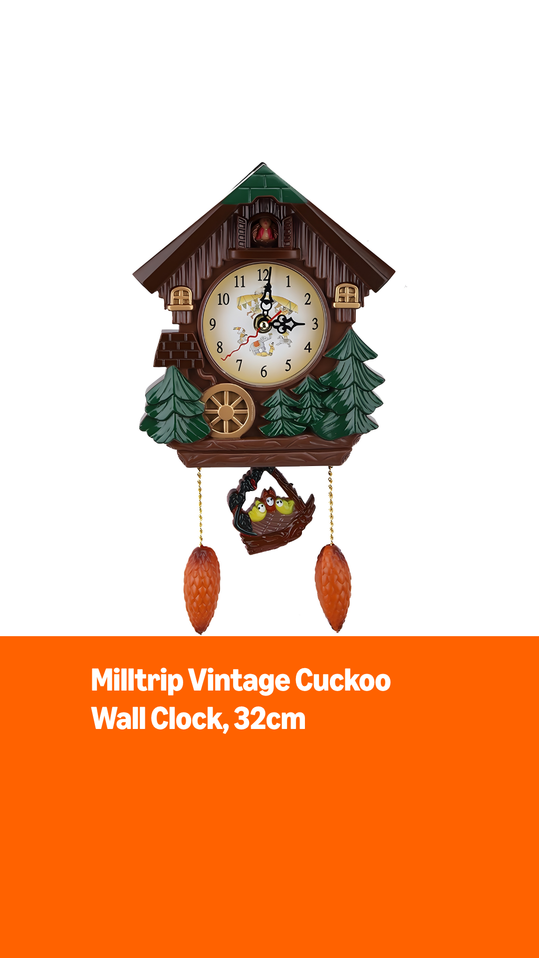 Reloj de pared cucú vintage Milltrip, plástico, 32 cm alto miniatura 7