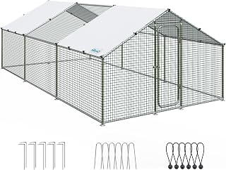 Quictent Large Metal Chicken Coop Run for 30+ Poultry, Heavy Duty Outdoor Walk-in Cage Chicken Pen for Hen Duck Rabbit Dog Yard Farm House, Water Proof Cover(Side Hardware Cloth&Top Chicken Wire)