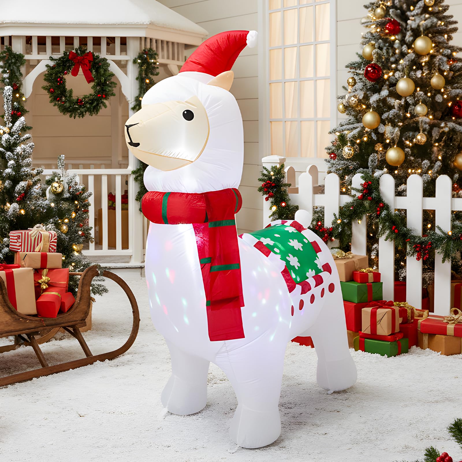 6 Feet Inflatable Christmas Alpaca Holiday Lighted Blow up Yard Decoration Alpaca Christmas Inflatable Llama Outdoor Décor