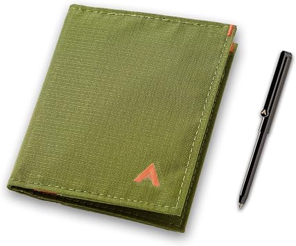 Allett Hybrid Card Wallet & Pen Bundle | Cala Green, Nylon, RFID Blocking, Vertical Layout | Slim, Minimalist, Bifold, Card Holder, Water Resistant | Holds 3-10+ Cards, Cash | Stainless Steel Pen