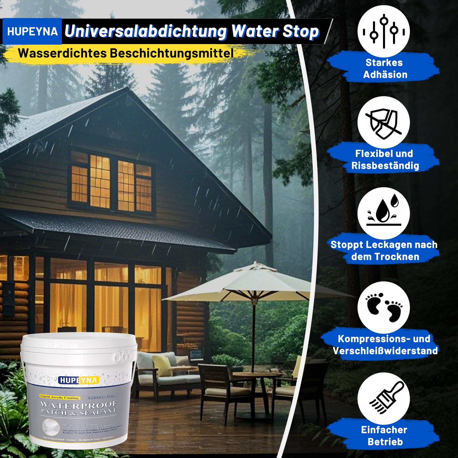 Transparenter Wasserdichter Beschichtungsmittel, Leck Wasserdichter 5 KG | Hupeyna Wasserdichtes Beschichtungsmittel, Universalabdichtung Waterproof Flüssigkunststoff für Innen und Außen Water Stop