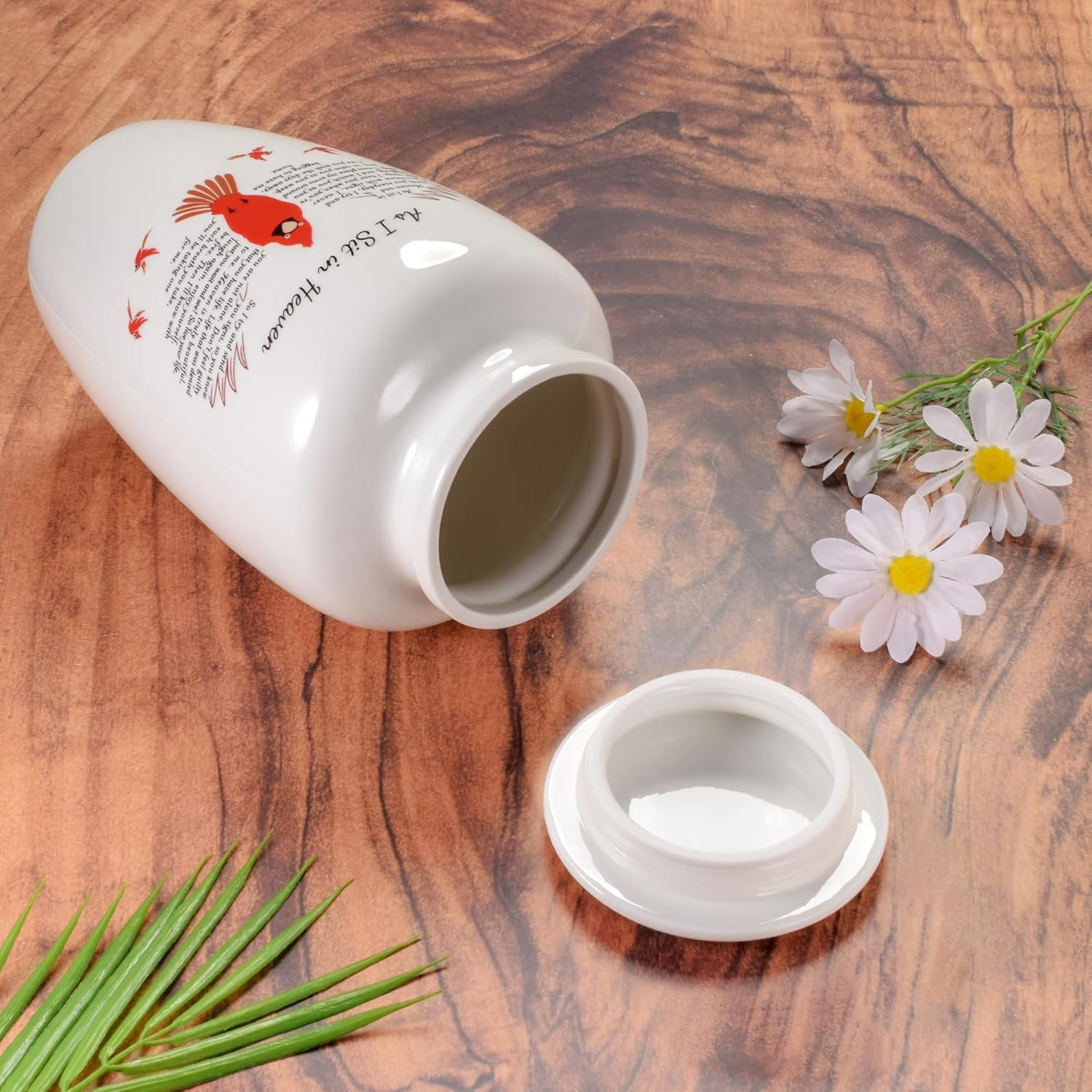 SOITIS Urns for Human Ashes Decorative Urns for Adult Human Ashes Ceramics Cremation Urns Adult Size Large up to 220lbs-White Urns with Red Bird