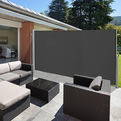 VINGLI 118" x 71" Retractable Side Awning, Patio Screen Waterproof, Retractable Room Divider for Privacy, Garden, Outdoor, Patio and Terrace(Dark Grey)