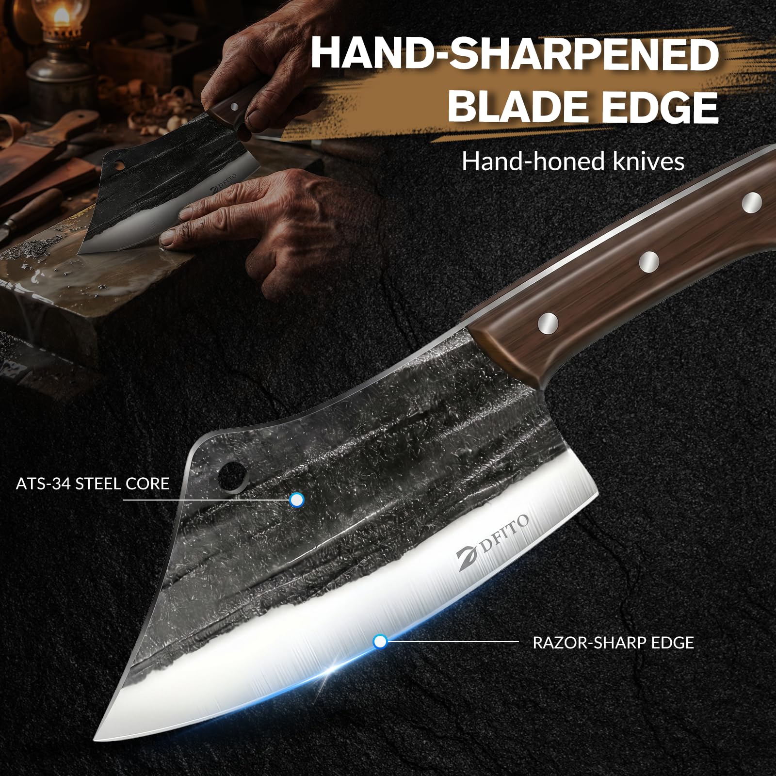 Dfito Butcher Knife Set, Sharp Kitchen Knife Set with Roll Bag Gift for Men — Amazon image 3