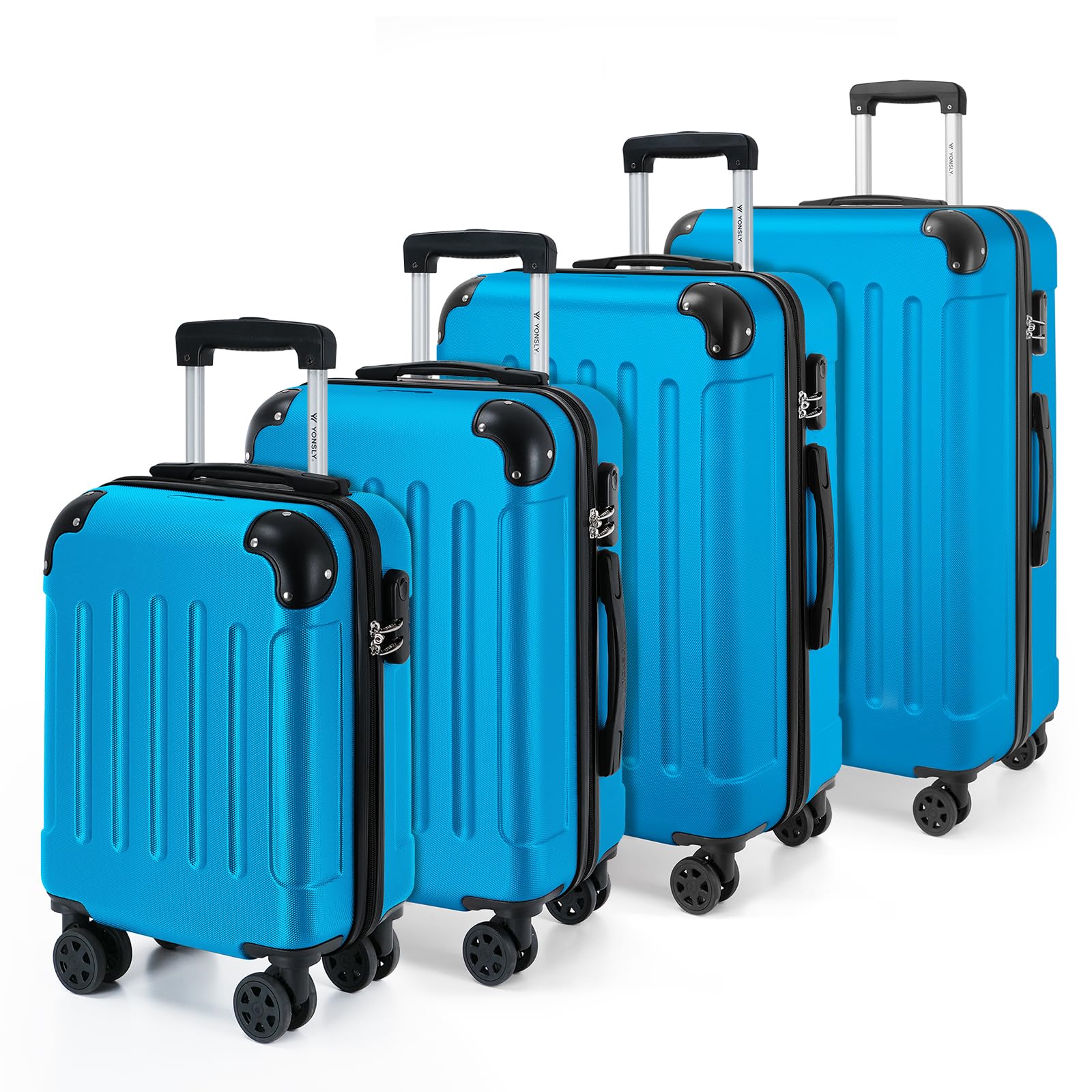 YONSLY Gepäck Reisekoffer, Trolley Rollkoffer Handgepäck, Hartschalenreisekoffer mit 360° Lenkrollen, Zahlenschloss, Mehrstufiger Teleskopgriff