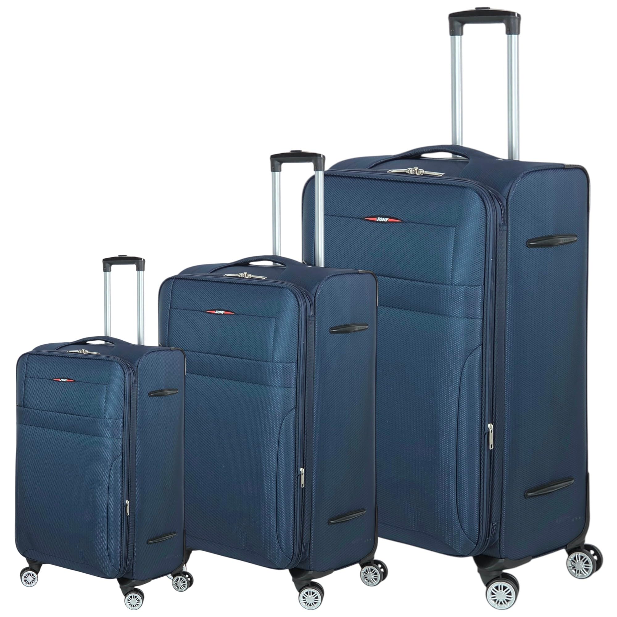 Set 3 Valigie in Poliestere Leggero Semirigide – Espandibili, 4 Ruote Doppie Girevoli 360° – Piccola bagaglio a mano 55 cm, Media 66 cm, Grande 77 cm da viaggio in offerta JONY: 895 (Blu)