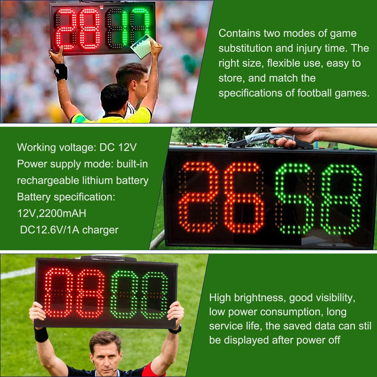 Tabellone segnapunti elettronico a LED per arbitro con batteria ricaricabile, timer per partite su entrambi i lati per eventi sportivi, ideale per allenatori e squadre