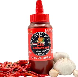 SOUTHEAST SPICE ORGANIC HOT SAUCE - Original Lao Sriracha, bottle red chili sweet garlic pepper siracha, extra Asian sauces, vegan premium natural ingredients, for ramen hamburgers hotdogs (12 Fluid Ounce)