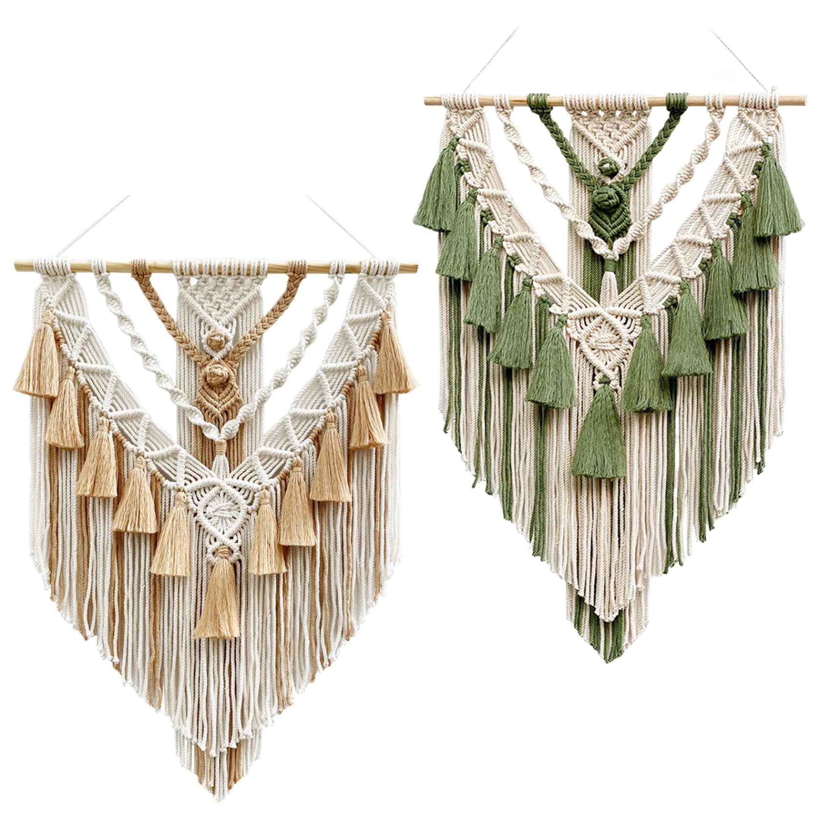 Macrame Wandbehang Natürlicher Baumwollfaden Macrame Wanddekoration mit Quaste Rustikal Webteppich Wandkunst für Schlafzimmer Wohnzimmer Wohnung Kinderzimmer Khaki 21,7x29,5 Zoll
