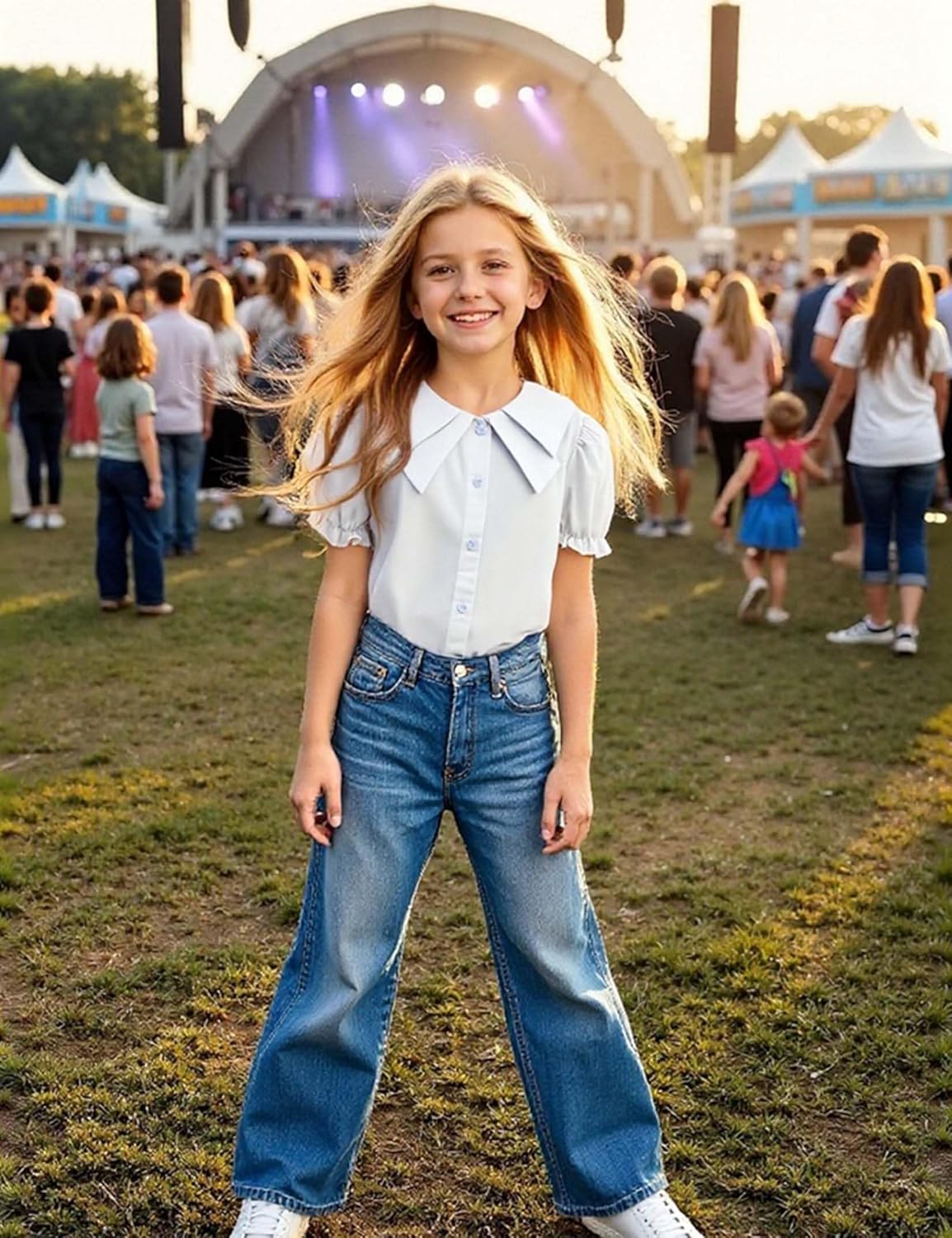 Girls Short Sleeve Peter Pan Blouse Puff Sleeve Button Down Shirt School Uniform Blouse 3-12 Years - Image 7