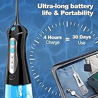 Vista 9 de Flosser dental de agua para dientes: limpieza y hilo dental con 3 modos de 30 a 100 psi, Ipx7 impermeable portátil recargable irrigador oral