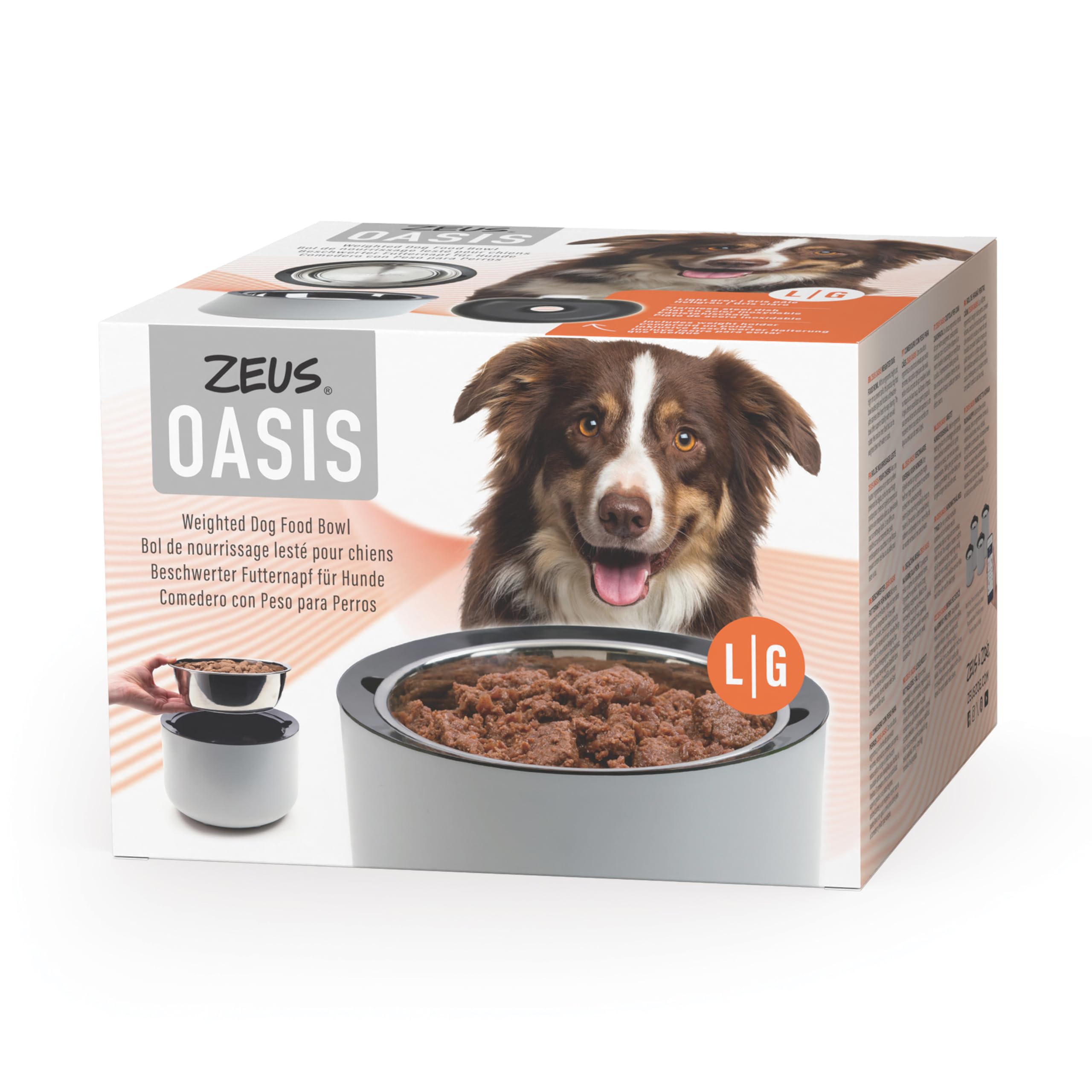 Zeus Oasis Weighted Dog Food and Water Bowl, Light Grey, Large