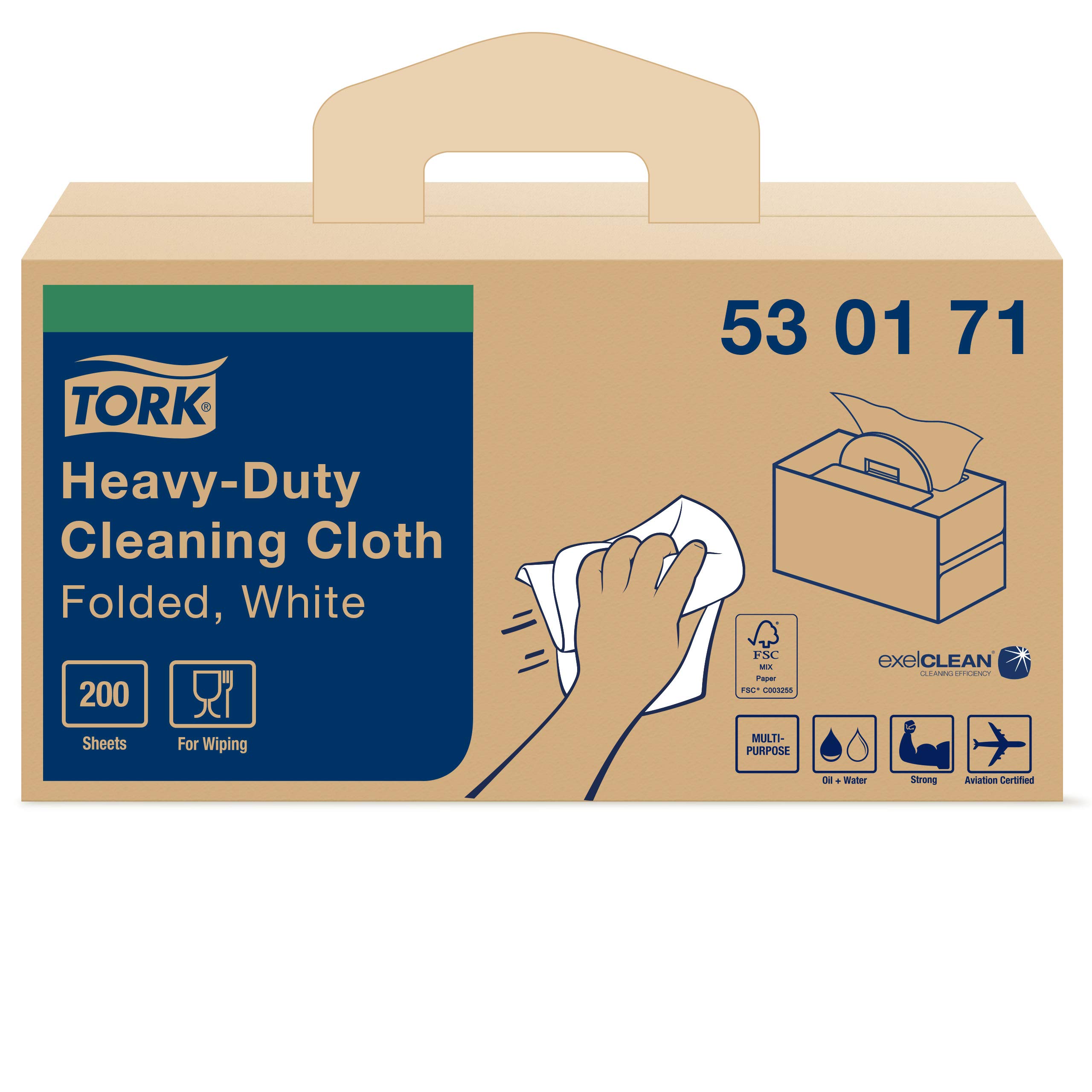 Tork Chiffon de nettoyage ultra-résistant blanc W7, Handy Box, 1 x 200 chiffons, 530171