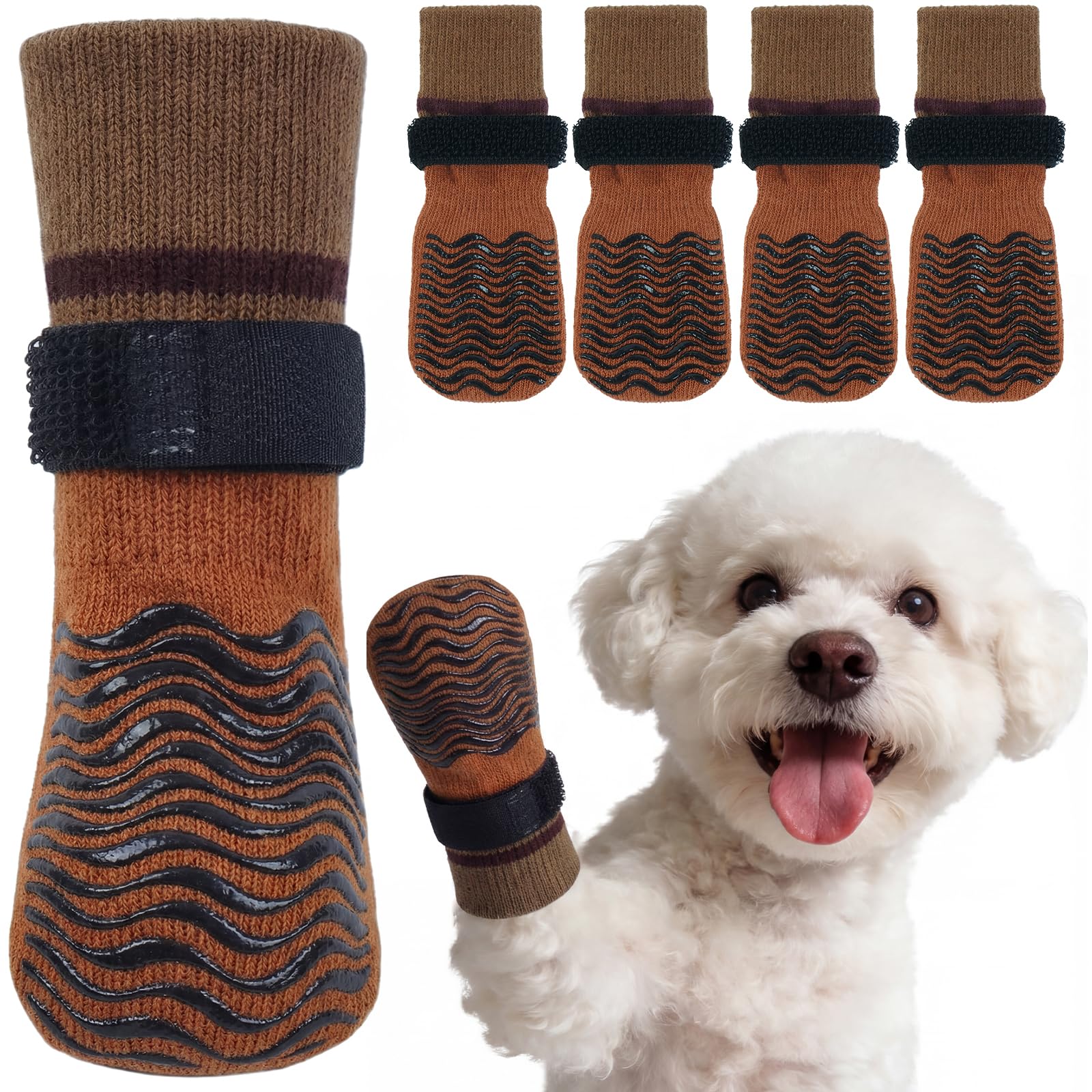 Kuoser Non Slip Dog Socks for Hardwood Floors, Dog Grippy Socks with Double-Sided Traction, Anti Slip Dogs Booties Paw Protectors to Prevent Licking Paws for Small Medium Large Senior Dogs, 4 Pack-S — view 11