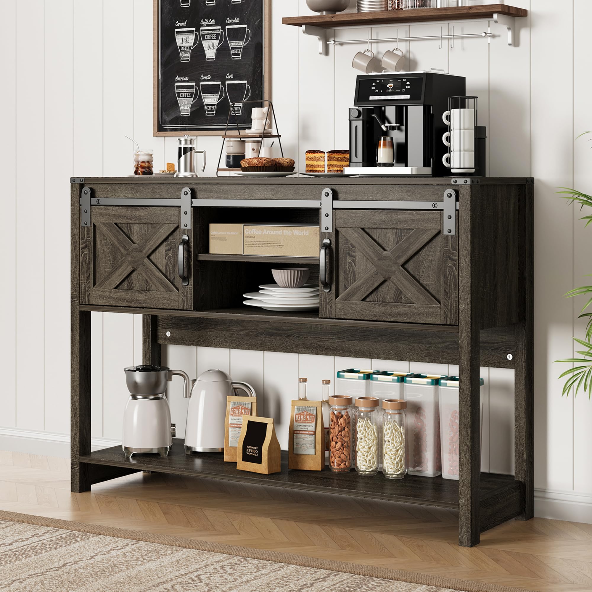 RoyalCraft Console Table with Storage Shelf & Sliding Barn Door, Farmhouse Entryway Table with Storage, 46" Narrow Long Sofa Table, Behind Couch Table