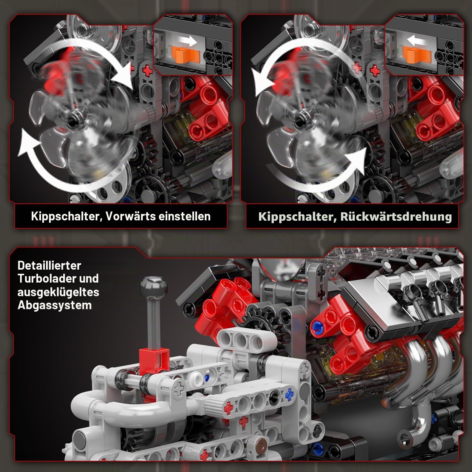 Mould King 10225 Technik V8 Motor und Getriebe Klemmbausteine Bausatz Kit, STEM 855+ Stücke Motormodellblöcke mit Motor, MOC Auto Engine Modell Spielzeug für Jugendliche/Erwachsene Sammlung Liebhaber