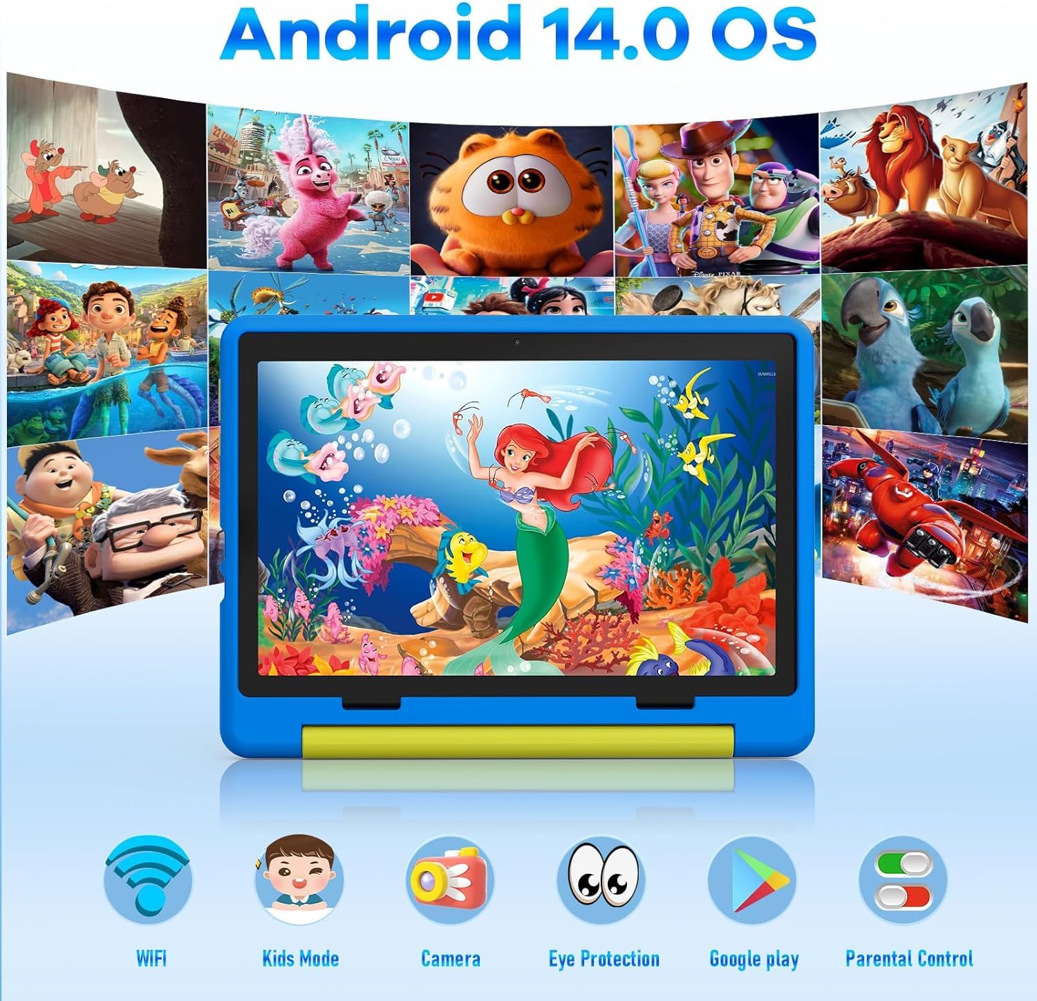 10 Inch Kids Tablet, Android 14 tablet for kids with Octa Core Processor, 8GB RAM 64GB ROM 1TB TF, 5000mAh Battery, WiFi, Bluetooth, Type-C, Kids Tablets with 8+5MP Dual Camera (Blue) — view 3