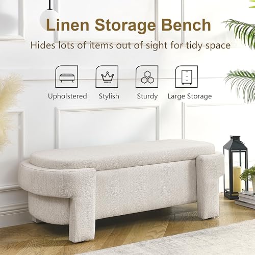 Miniatura 4 de Polibi Banco tapizado con gran espacio de almacenamiento, banco otomano de almacenamiento para el extremo de la cama, para sala de estar, entrada y
