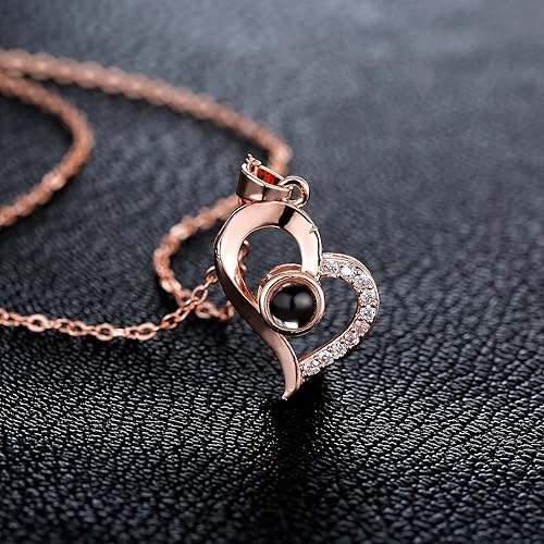 Miniatura 7 de Regalo de collar y rosa eterna rosa preservada hecha a mano y collar con frase Te amo en 100 idiomas regalo para el Día de San Valentín Día de la