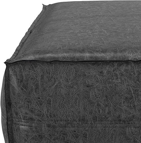 Miniatura 78 de SIMPLIHOME Brody - Puf cuadrado grande de 30 pulgadas de ancho, color gris envejecido, otomana de piel sintética vegana, reposapiés o asiento