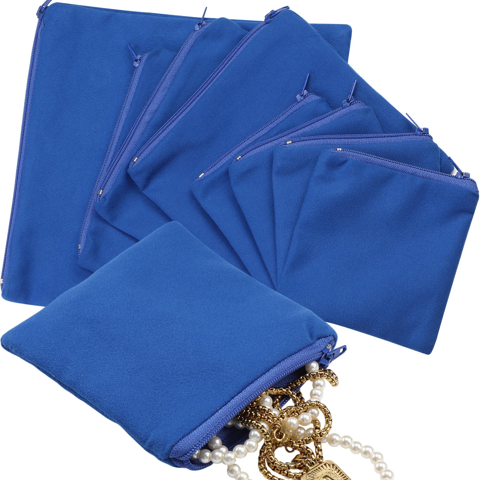Sanwuta 8 Pcs Zippered Silver Storage Bags Anti Tarnish Pouches, Navy Blue