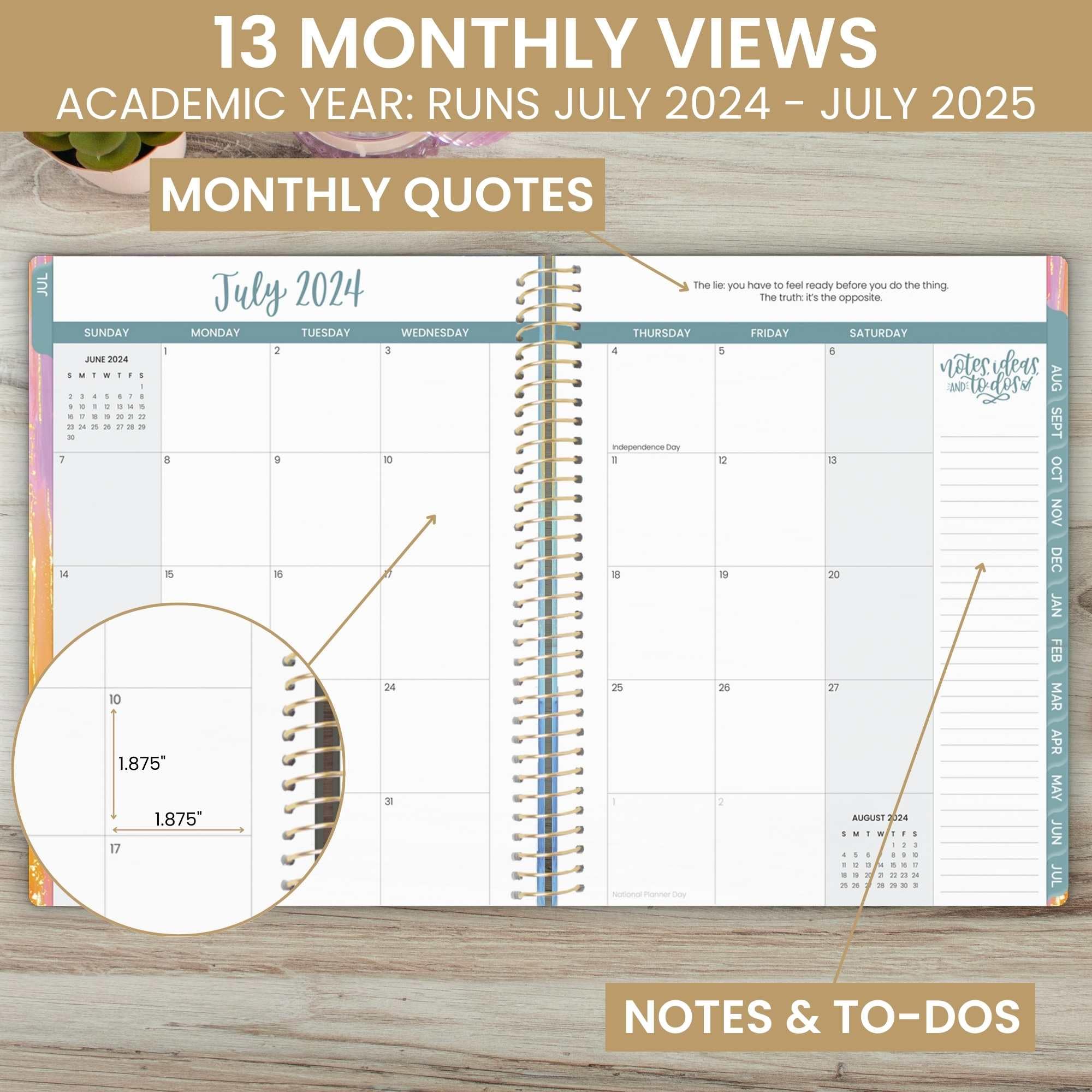 bloom daily planners Agenda 2024-2025 (21,6 x 27,9 cm) (luglio 2024 - luglio 2025), agenda settimanale e mensile con linguette, per creare una vita che amo
