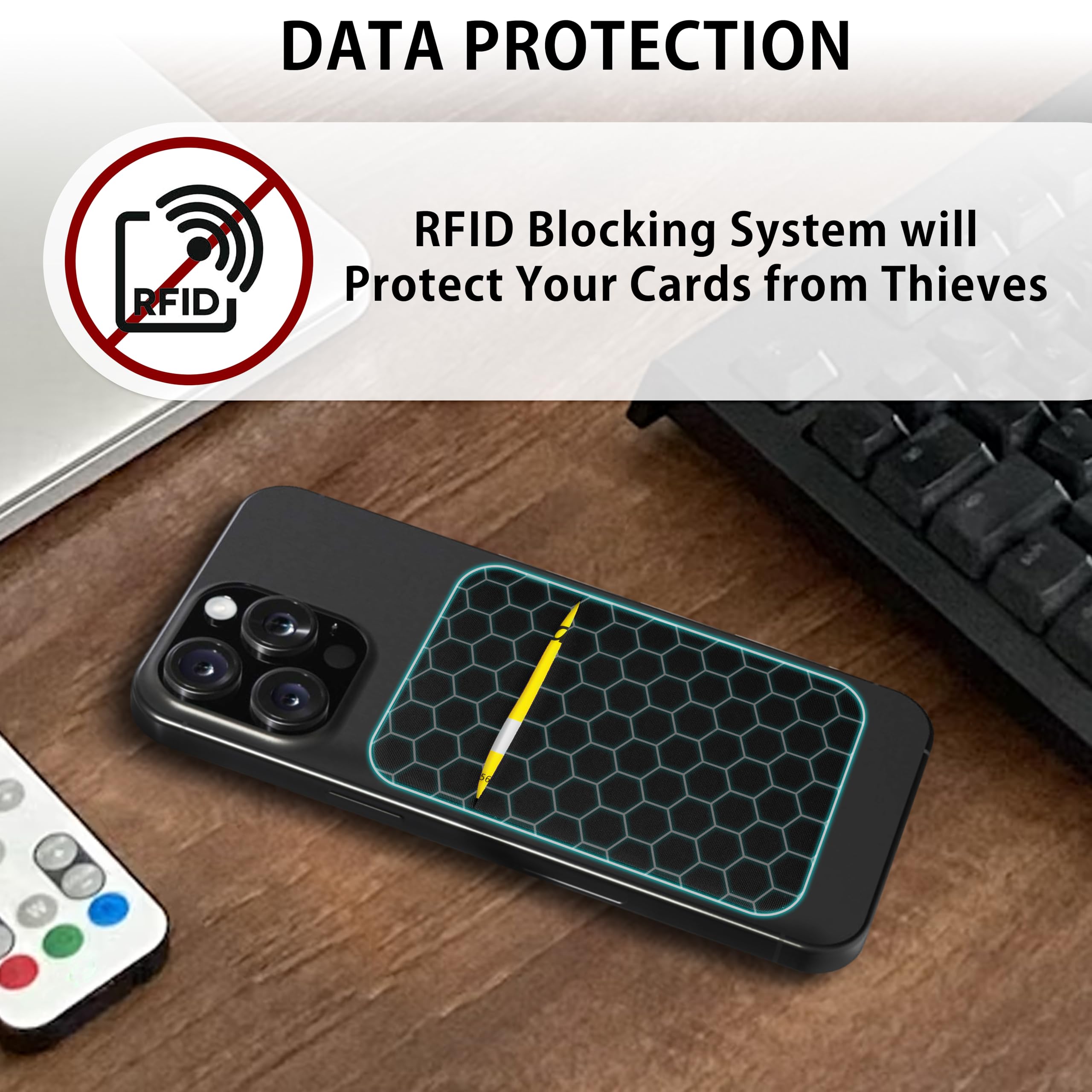 M-Plateau Portafoglio Adesivo Per Telefono Con Blocco RFID – Pelle, Porta Carte, Con Laccetto Da Polso E Supporto, Compatibile Con Tutti Gli Smartphone - 2