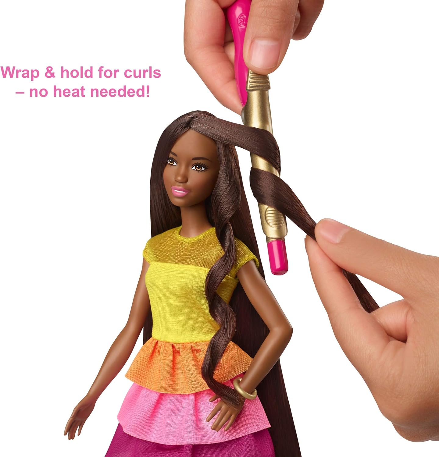 Barbie Ultimate Curls Brunette Doll and Hairstyling Playset with No-Heat Curling Tools