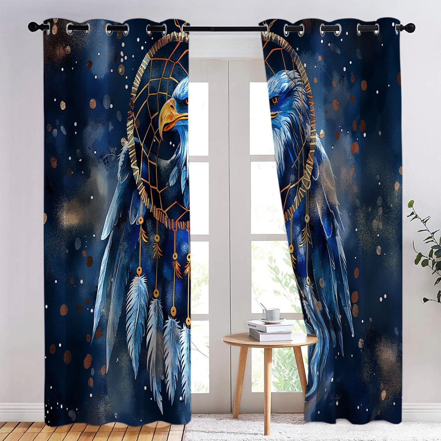 Generisch Blickdicht Vorhang Ösenschal Verdunkelungsvorhang 3D Fantasy-Stil Traumfänger Adler Gardinen Kinderzimmer Wohnzimmer Thermovorhang Polyester Vorhänge 183 x 117 cm 2Er Set