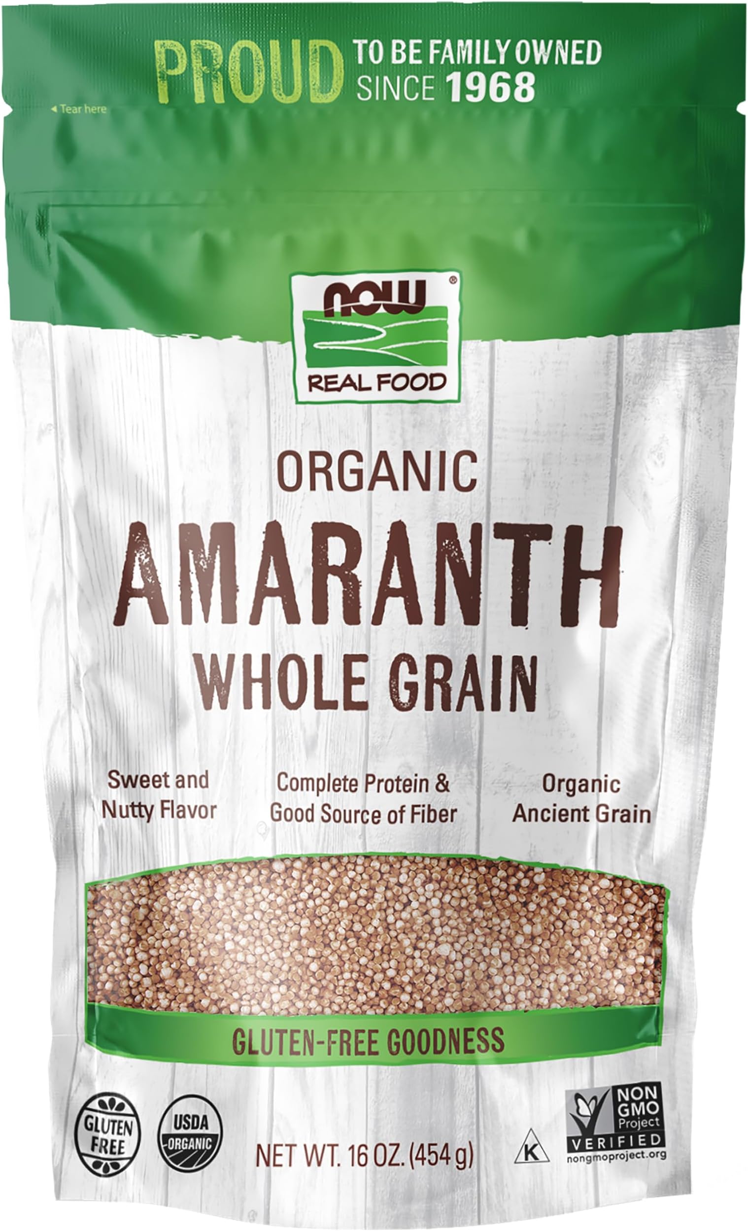 NOW Foods, Organic Amaranth Whole Grain, Source of Protein and Fiber, Gluten-Free, Certified Non-GMO, 16-Ounce (Packaging May Vary)